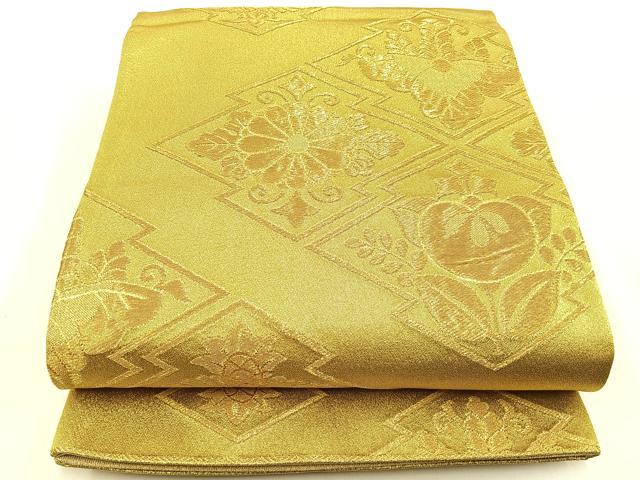 平和屋着物◎六通柄袋帯　松皮菱花文　金糸　正絹　逸品　未使用　BAAW0231hj