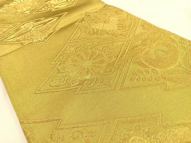 平和屋着物◎六通柄袋帯　松皮菱花文　金糸　正絹　逸品　未使用　BAAW0231hj