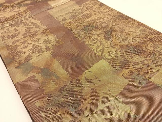 平和屋着物◎六通柄袋帯　更紗花文　金糸　引箔　正絹　逸品　BAAW0233hj