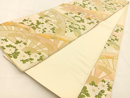 平和屋着物◎六通柄袋帯　唐織　片輪車菊文　金糸　正絹　逸品　BAAW0234hj