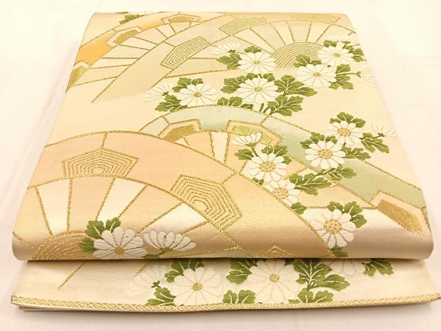 平和屋着物◎六通柄袋帯　唐織　片輪車菊文　金糸　正絹　逸品　BAAW0234hj