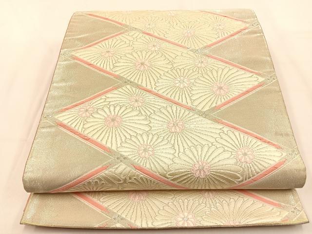 平和屋着物◎六通柄袋帯 唐織 菱天井菊文 銀糸 正絹 逸品 BAAW0236hj