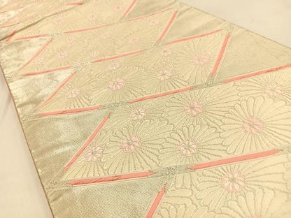 平和屋着物◎六通柄袋帯 唐織 菱天井菊文 銀糸 正絹 逸品 BAAW0236hj