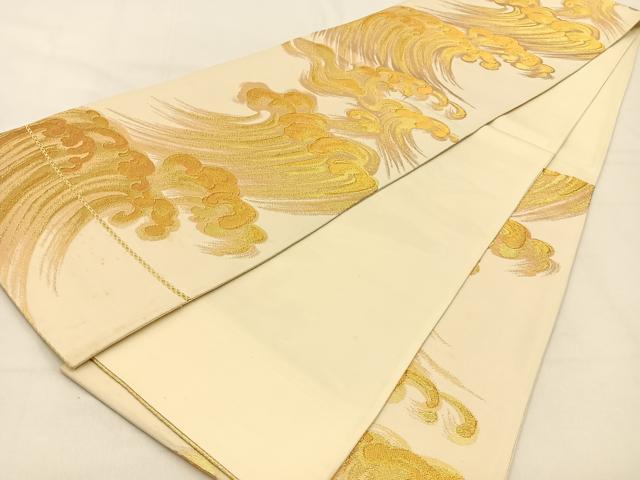 平和屋着物◎六通柄袋帯 立波文 金糸 正絹 逸品 BAAW0239hj