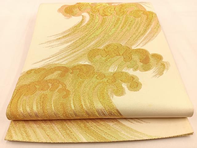 平和屋着物◎六通柄袋帯 立波文 金糸 正絹 逸品 BAAW0239hj