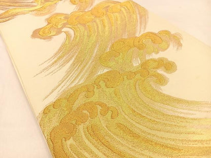 平和屋着物◎六通柄袋帯 立波文 金糸 正絹 逸品 BAAW0239hj