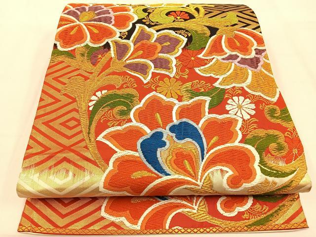 平和屋着物◎六通柄袋帯 唐織 更紗花文 金糸 正絹 逸品 BAAW0240hj