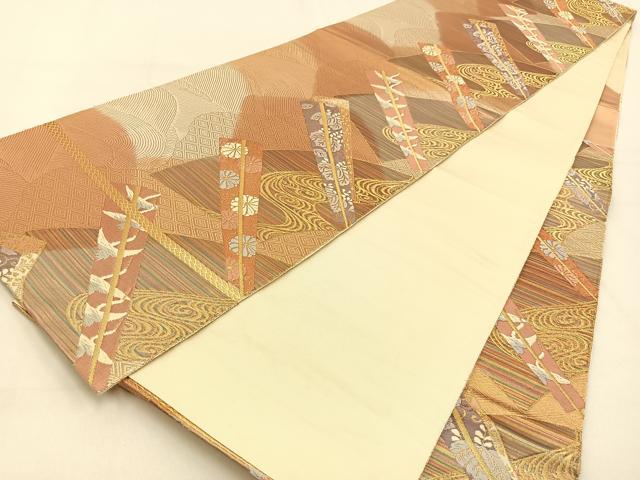 平和屋着物◎六通柄袋帯 唐織 扇花鳥文 金糸 正絹 逸品 BAAW0243hj