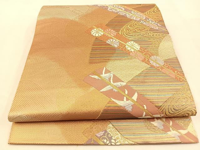 平和屋着物◎六通柄袋帯 唐織 扇花鳥文 金糸 正絹 逸品 BAAW0243hj