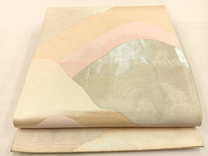 平和屋着物◎六通柄袋帯 重ね山文 銀糸 正絹 逸品 BAAW0245hj