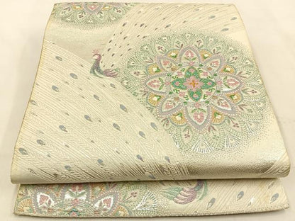 平和屋着物◎六通柄袋帯 唐織 迎賓孔雀文 金銀糸 正絹 逸品 BAAW0249hj