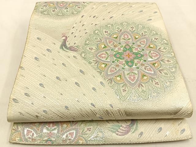 平和屋着物◎六通柄袋帯 唐織 迎賓孔雀文 金銀糸 正絹 逸品 BAAW0249hj