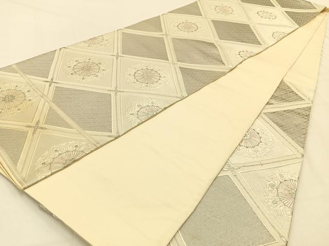 平和屋着物◎六通柄袋帯 唐織 九百白眉錦 菱天井正倉院文 銀糸 正絹 逸品 BAAW0254hj