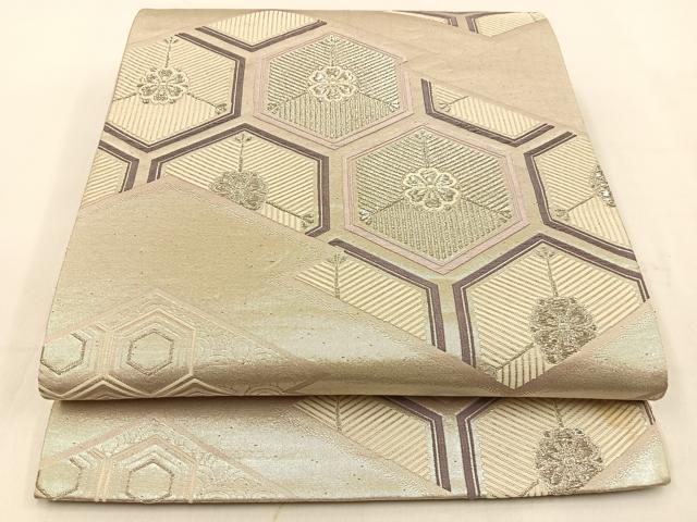 平和屋着物◎六通柄袋帯 唐織 亀甲松葉文 銀糸 正絹 逸品 BAAW0260hj