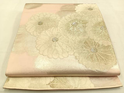 平和屋着物◎六通柄袋帯 菊 金銀糸 正絹 逸品 BAAW0262hj