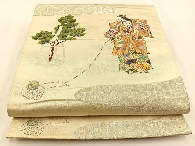 平和屋着物◎六通柄袋帯 唐織 能楽 松風 金銀糸 正絹 逸品 BAAW0264hj