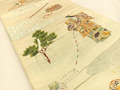 平和屋着物◎六通柄袋帯 唐織 能楽 松風 金銀糸 正絹 逸品 BAAW0264hj