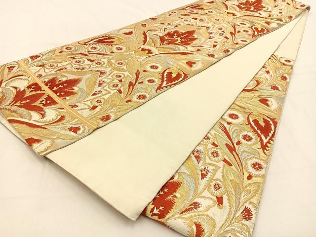 平和屋着物◎六通柄 本袋帯 更紗花文 金銀糸 正絹 逸品 BAAW0266hj