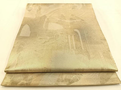 平和屋着物◎六通柄 本袋帯 西洋風景文 引箔 正絹 逸品 BAAW0267hj