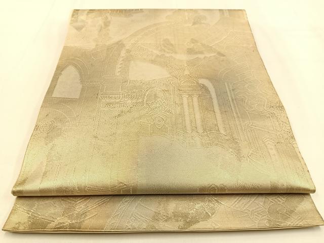 平和屋着物◎六通柄 本袋帯 西洋風景文 引箔 正絹 逸品 BAAW0267hj