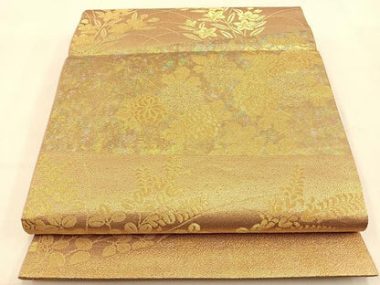 平和屋着物◎六通柄袋帯 草花文 金糸 引箔 正絹 逸品 BAAW0269hj