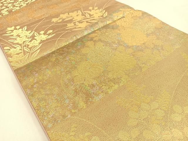 平和屋着物◎六通柄袋帯 草花文 金糸 引箔 正絹 逸品 BAAW0269hj