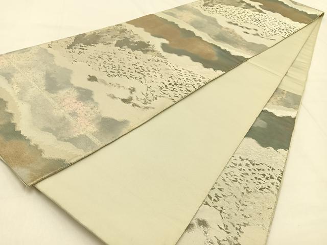 平和屋着物◎西陣　服部織物謹製　六通柄袋帯　こはく錦　樹林文　金銀糸　引箔　正絹　逸品　BAAW0272hj