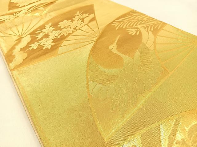 平和屋着物◎六通柄袋帯 扇面飛鶴文 金糸 正絹 逸品 BAAW0273hj