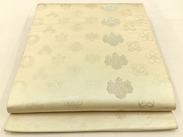 平和屋着物◎六通柄袋帯　家紋　銀糸　正絹　逸品　BAAW0275hj