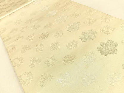 平和屋着物◎六通柄袋帯　家紋　銀糸　正絹　逸品　BAAW0275hj