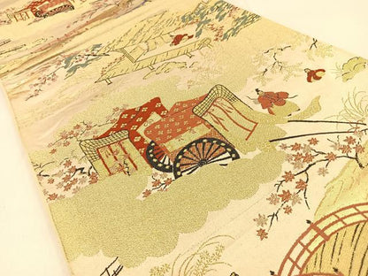 平和屋着物◎六通柄袋帯　平安人物風景文　金糸　正絹　逸品　BAAW0280hj