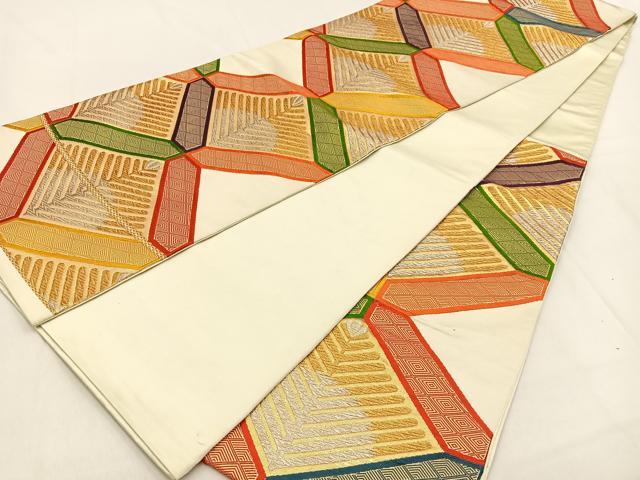 平和屋着物◎六通柄袋帯　唐織　菱松葉文　金銀糸　正絹　逸品　BAAW0281hj