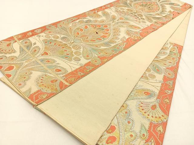 平和屋着物◎六通柄　本袋帯　孔雀　金銀糸　正絹　逸品　BAAW0286hj