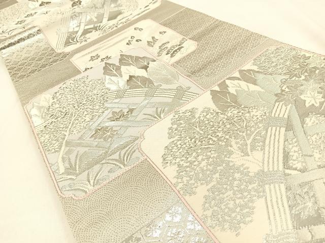 平和屋着物◎六通柄袋帯　唐織　籬樹林文　プラチナ箔　正絹　逸品　BAAW0287hj