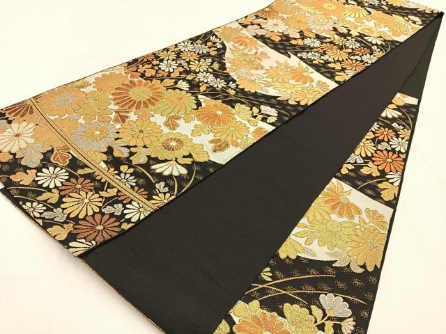 平和屋着物◎六通柄　本袋帯　菊　黒地　金銀糸　BAAW0289hj