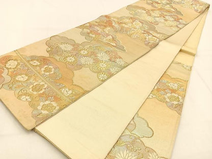 平和屋着物◎六通柄袋帯　唐織　雲取花蝶文　金銀糸　引箔　正絹　逸品　BAAW0291hj