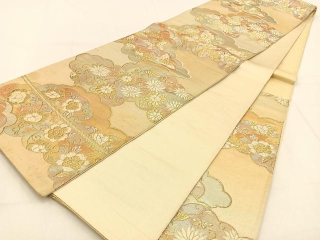 平和屋着物◎六通柄袋帯　唐織　雲取花蝶文　金銀糸　引箔　正絹　逸品　BAAW0291hj