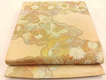 平和屋着物◎六通柄袋帯　唐織　雲取花蝶文　金銀糸　引箔　正絹　逸品　BAAW0291hj