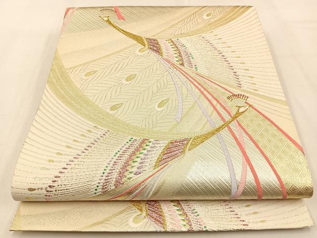 平和屋着物◎六通柄袋帯　唐織　孔雀　金銀糸　正絹　逸品　BAAW0297hj