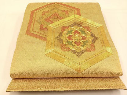 平和屋着物◎佐賀錦 太鼓柄袋帯 総駒刺繍 亀甲正倉院文 金糸 正絹 逸品 BAAW0303hj