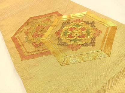 平和屋着物◎佐賀錦 太鼓柄袋帯 総駒刺繍 亀甲正倉院文 金糸 正絹 逸品 BAAW0303hj