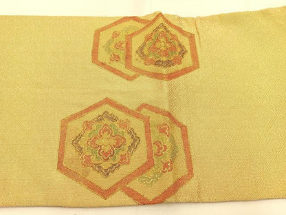 平和屋着物◎佐賀錦 太鼓柄袋帯 総駒刺繍 亀甲正倉院文 金糸 正絹 逸品 BAAW0303hj