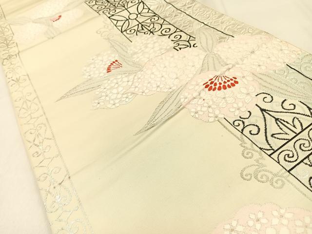平和屋着物◎六通柄袋帯 唐織 カトレア 銀糸 正絹 逸品 BAAW0305hj