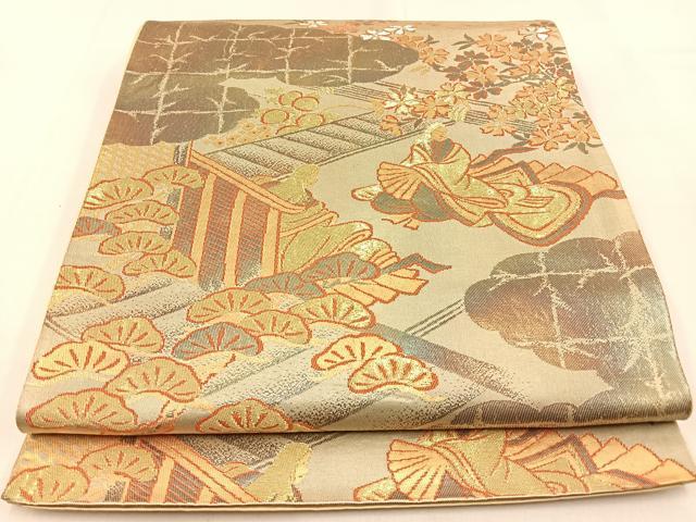 平和屋着物◎西陣 六通柄袋帯 平安人物文 金銀糸 引箔 正絹 逸品 BAAW0313hj