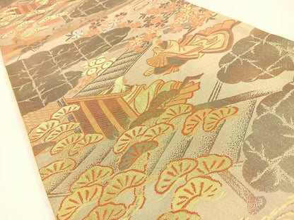 平和屋着物◎西陣 六通柄袋帯 平安人物文 金銀糸 引箔 正絹 逸品 BAAW0313hj
