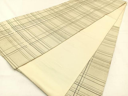 平和屋着物◎六通柄袋帯 格子柄 銀糸 正絹 逸品 BAAW0320hj