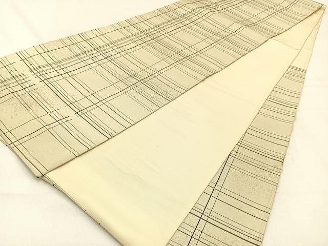 平和屋着物◎六通柄袋帯 格子柄 銀糸 正絹 逸品 BAAW0320hj