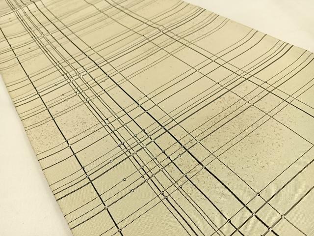 平和屋着物◎六通柄袋帯 格子柄 銀糸 正絹 逸品 BAAW0320hj
