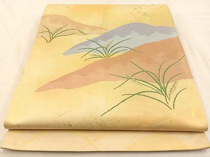 平和屋着物◎六通柄袋帯 草葉文 金糸 引箔 正絹 逸品 BAAW0321hj