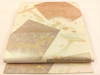 平和屋着物◎六通柄袋帯 鳳凰色紙花文 金糸 正絹 逸品 BAAW0326hj